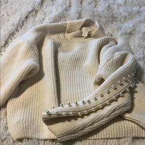 H&M Cream Turtleneck Sweater with Pearl Details